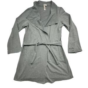 Lucky Brand Womens Large Robe Gray Wrap Style Short Tie Inside Belt